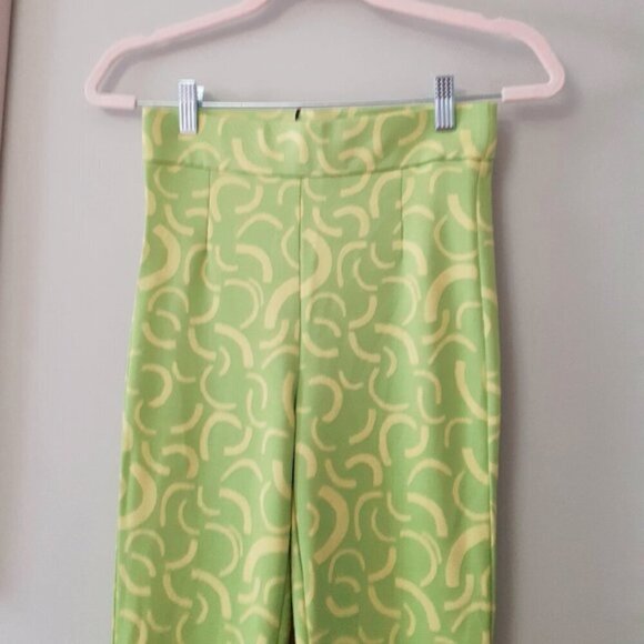 NWT Zara lime green & yellow jacquard high rise flared leggings, S - Picture 10 of 10
